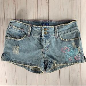 Lilu Jean shorts distressed hibiscus hearts size 3
